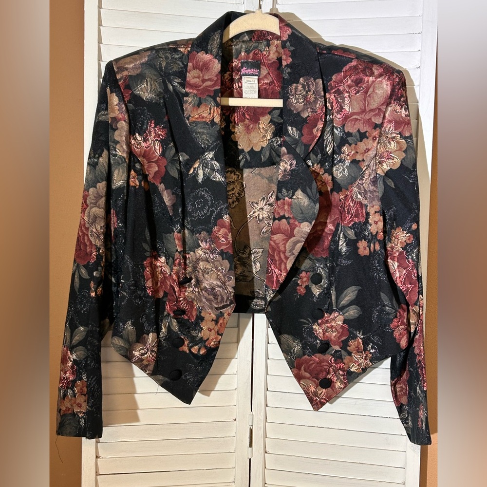 Vintage 1980s Fredericks of Hollywood Dark Floral Brocade Blazer size 16